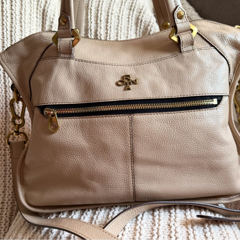 orYANY Sarah Satchel Pebbled Leather Beige Crossbody Top Handle Bag
